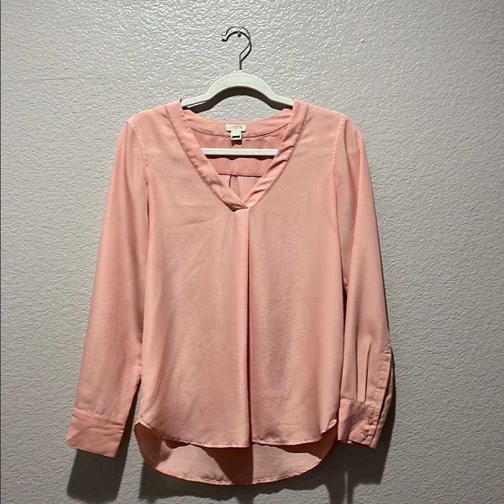 J. CREW Womens Elegant Pink Blouse Long Sleeve Sz XS V Neck Career Business Core
